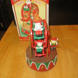 1226M Vintage Electronic Christmas Santa Claus Ferris Wheel Lights Music Elf